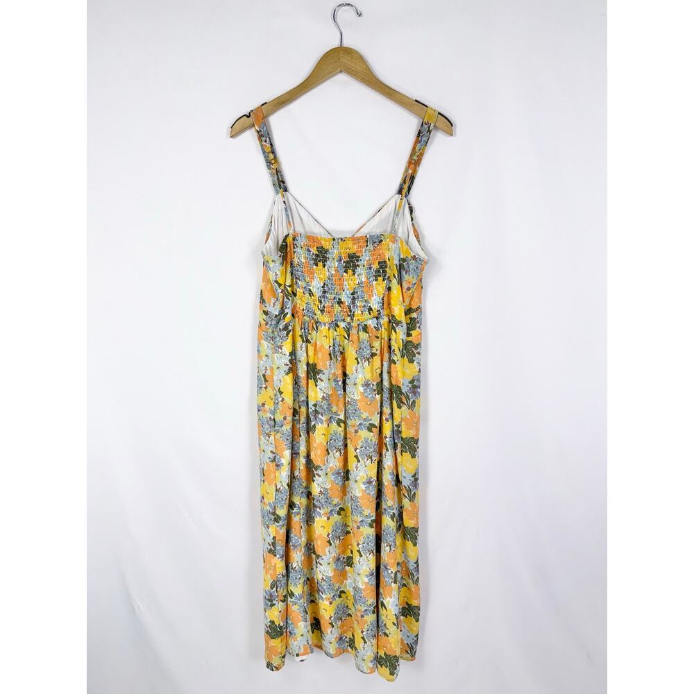 Abercrombie & Fitch Floral Gathered Front Midi Dress Women's Large Yellow - Picture 9 of 16